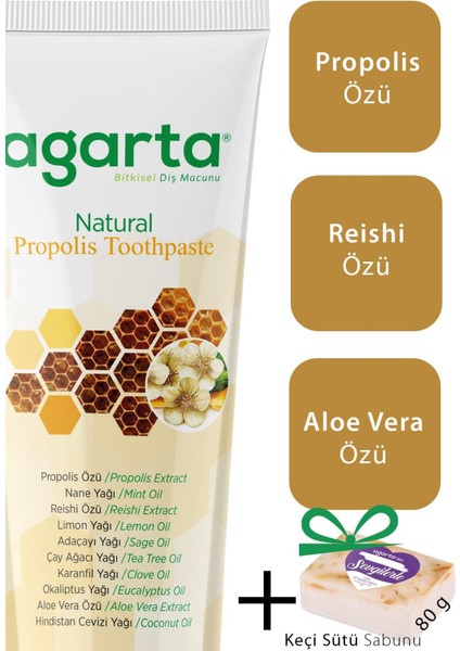 Doğal Propolis Naturel Diş Macunu 100 ML/130 gr x 2 Adet+20 ml Argan Krem