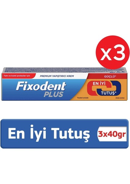 Plus En Iyi Tutuş Diş Protez Yapıştırıcı Krem 40 gr x 3 Adet