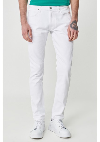 Luke Slim Fit Dar Kesim Normal Bel Beyaz Esnek Pantolon