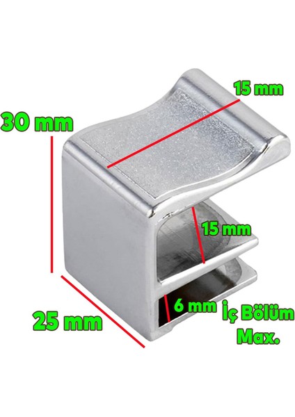 Cam Kapak Kulpu Cam Raf Ahşap Menteşesi Krom 6 mm (4 Adet)