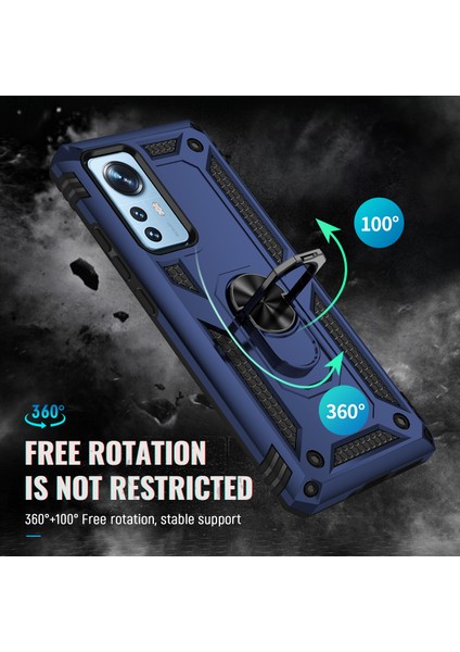 Xiaomi 12 Pro Için Halka Tutuculu Çift Katmanlı Telefon Kılıfı - Mavi (Yurt Dışından)