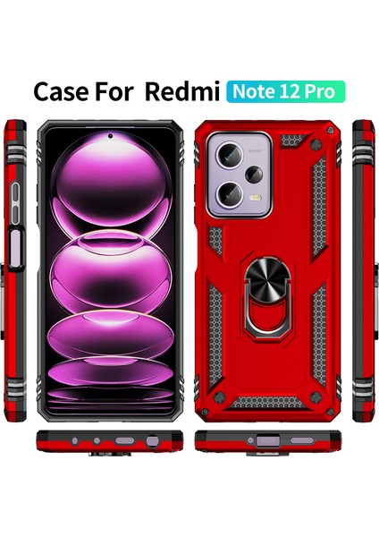 Xiaomi Redmi Note 12 Pro Için Halka Tutuculu Çift Katmanlı Telefon Kılıfı - Kırmızı (Yurt Dışından)
