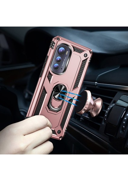 Motorola Edge 2022 Için Halka Tutuculu Çift Katmanlı Telefon Kılıfı - Rose Gold (Yurt Dışından) modelleri