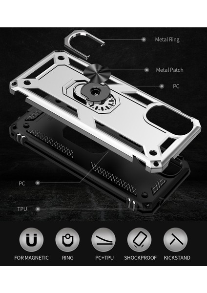 Motorola Moto G22 Için Halka Tutuculu Çift Katmanlı Telefon Kılıfı - Gümüş (Yurt Dışından) modelleri