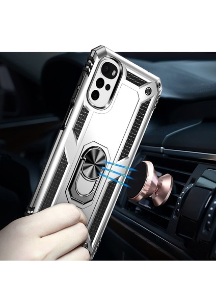 Motorola Moto G22 Için Halka Tutuculu Çift Katmanlı Telefon Kılıfı - Gümüş (Yurt Dışından) fırsatları