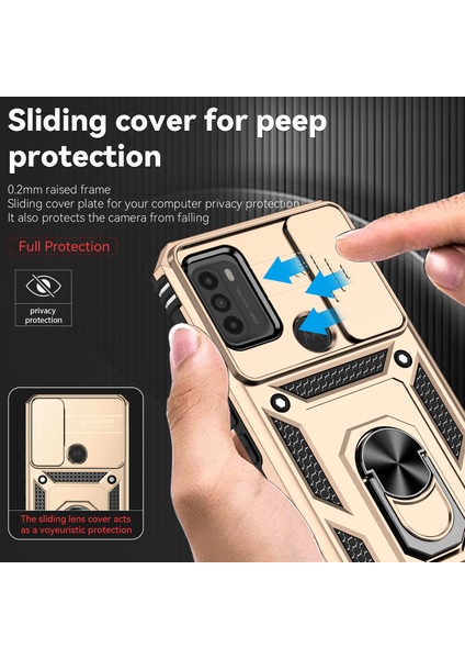 Motorola Moto G50 Için Halka Ayaklı ve Kayar Kamera Kapaklı Telefon Kılıf - Altın (Yurt Dışından) fiyatları