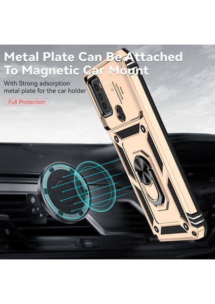 Motorola Moto G50 Için Halka Ayaklı ve Kayar Kamera Kapaklı Telefon Kılıf - Altın (Yurt Dışından) modelleri