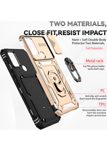 Motorola Moto G50 Için Halka Ayaklı ve Kayar Kamera Kapaklı Telefon Kılıf - Altın (Yurt Dışından) fırsatları