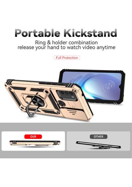 Motorola Moto G50 Için Halka Ayaklı ve Kayar Kamera Kapaklı Telefon Kılıf - Altın (Yurt Dışından) indirimleri
