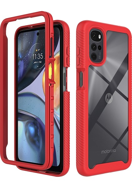 Motorola Moto G22 Için Hibrit Bumper Tam Koruma Telefon Kılıfı - Kırmızı (Yurt Dışından)
