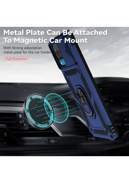 Samsung Galaxy A12 Için Halka Ayaklı ve Kayar Kamera Kapaklı Telefon Kılıf - Mavi (Yurt Dışından) modelleri