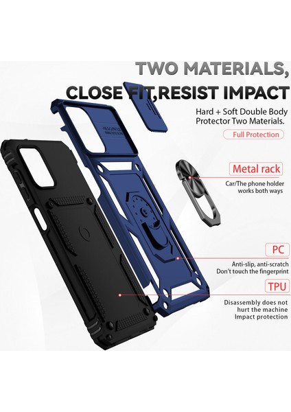 Samsung Galaxy A12 Için Halka Ayaklı ve Kayar Kamera Kapaklı Telefon Kılıf - Mavi (Yurt Dışından) fırsatları