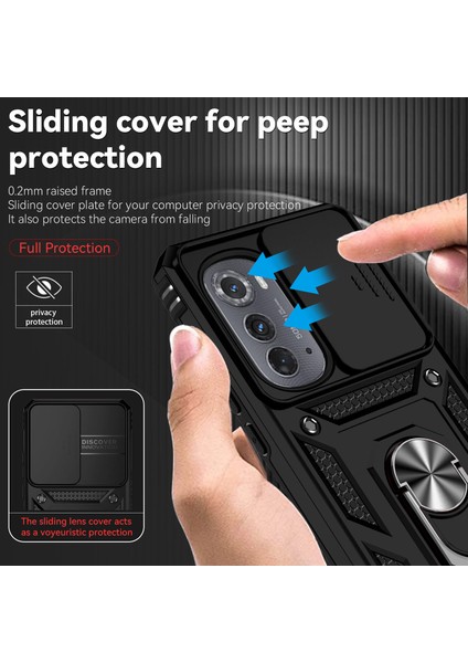 Motorola Edge 2022 Için Halka Ayaklı ve Kayar Kamera Kapaklı Telefon Kılıf - Siyah (Yurt Dışından) fiyatları