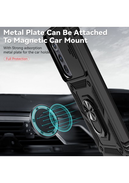 Motorola Edge 2022 Için Halka Ayaklı ve Kayar Kamera Kapaklı Telefon Kılıf - Siyah (Yurt Dışından) modelleri