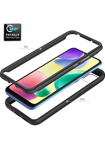 Xiaomi Redmi 10A Için Hibrit Bumper Tam Koruma Telefon Kılıfı - Siyah (Yurt Dışından)