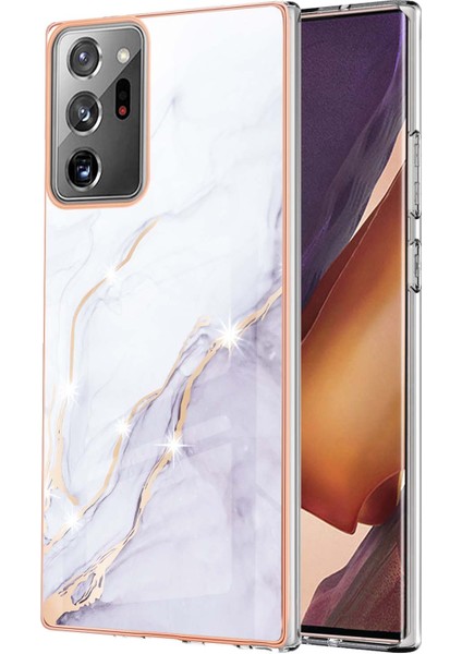 Samsung Galaxy Note 20 Ultra Için Mermer Şık Desenli Tpu Tampon Telefon Kılıfı - Beyaz (Yurt Dışından)