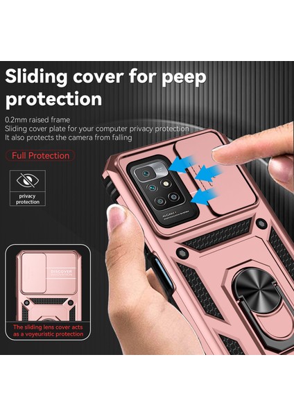 Xiaomi Redmi 10 Için Halka Ayaklı ve Kayar Kamera Kapaklı Telefon Kılıf - Rose Gold (Yurt Dışından) fiyatları