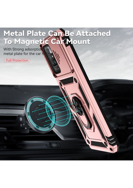 Xiaomi Redmi 10 Için Halka Ayaklı ve Kayar Kamera Kapaklı Telefon Kılıf - Rose Gold (Yurt Dışından) modelleri