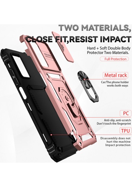 Xiaomi Redmi 10 Için Halka Ayaklı ve Kayar Kamera Kapaklı Telefon Kılıf - Rose Gold (Yurt Dışından) fırsatları