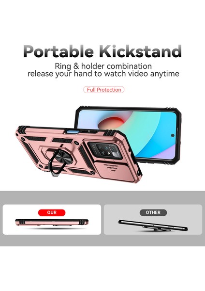 Xiaomi Redmi 10 Için Halka Ayaklı ve Kayar Kamera Kapaklı Telefon Kılıf - Rose Gold (Yurt Dışından) indirimleri