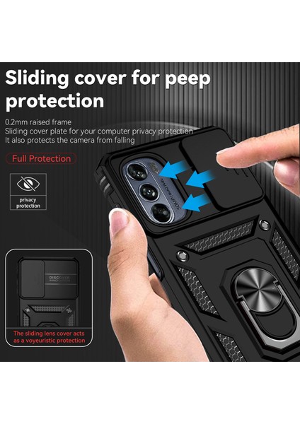 Motorola Moto G62 5g Için Halka Ayaklı ve Kayar Kamera Kapaklı Telefon Kılıf - Siyah (Yurt Dışından) fiyatları