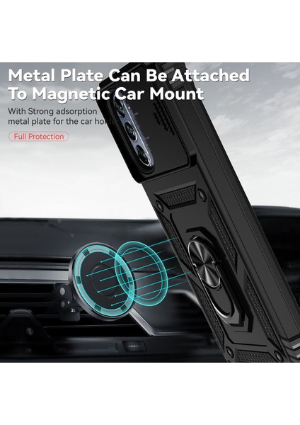 Motorola Moto G62 5g Için Halka Ayaklı ve Kayar Kamera Kapaklı Telefon Kılıf - Siyah (Yurt Dışından) modelleri