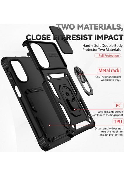 Motorola Moto G62 5g Için Halka Ayaklı ve Kayar Kamera Kapaklı Telefon Kılıf - Siyah (Yurt Dışından) fırsatları