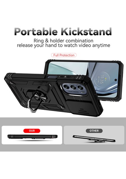 Motorola Moto G62 5g Için Halka Ayaklı ve Kayar Kamera Kapaklı Telefon Kılıf - Siyah (Yurt Dışından) indirimleri