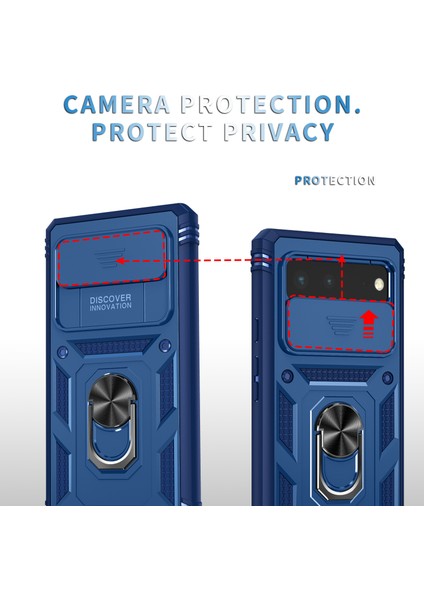 Google Pixel 6 Için Kayar Lens Koruyucu Halka Standlı Telefon Kılıfı - Mavi (Yurt Dışından) fiyatları