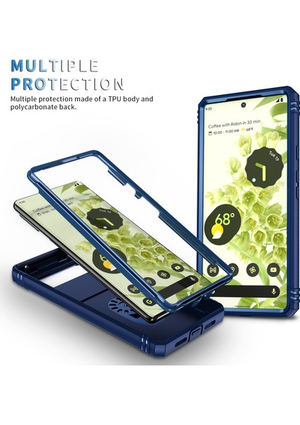 Google Pixel 6 Için Kayar Lens Koruyucu Halka Standlı Telefon Kılıfı - Mavi (Yurt Dışından) modelleri