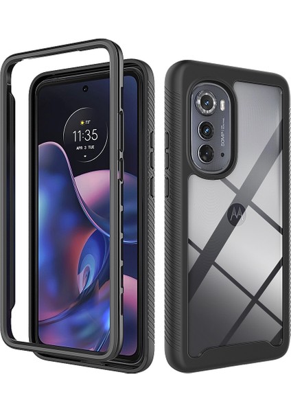 Motorola Edge 2022 Için Hibrit Bumper Tam Koruma Telefon Kılıfı - Siyah (Yurt Dışından)