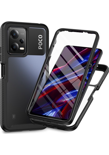 Xiaomi Poco X5 Için Dahili Ekran Koruyucu Tam Gövde Koruma Telefon Kılıfı - Siyah (Yurt Dışından)