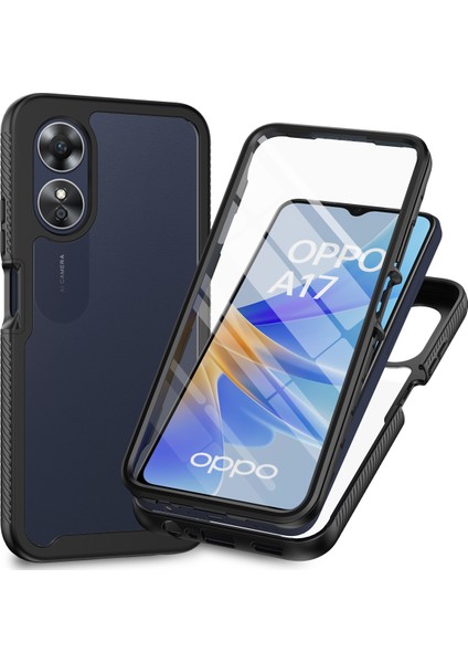 Oppo A17 Için Dahili Ekran Koruyucu Tam Gövde Koruma Telefon Kılıfı - Siyah (Yurt Dışından)