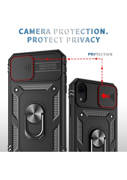 iPhone Xr Için Kayar Lens Koruyucu Halka Standlı Telefon Kılıfı - Siyah (Yurt Dışından) fiyatları