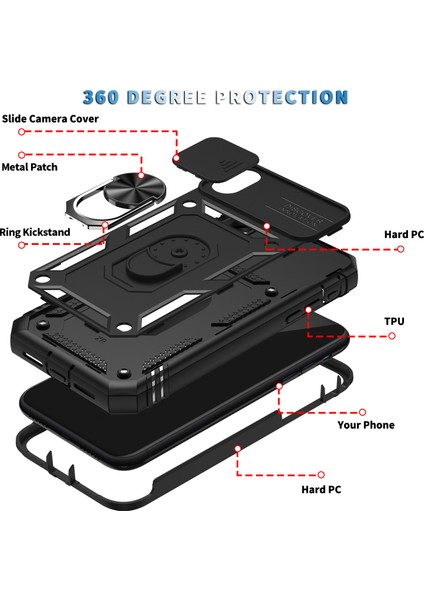 iPhone Xr Için Kayar Lens Koruyucu Halka Standlı Telefon Kılıfı - Siyah (Yurt Dışından) indirimleri