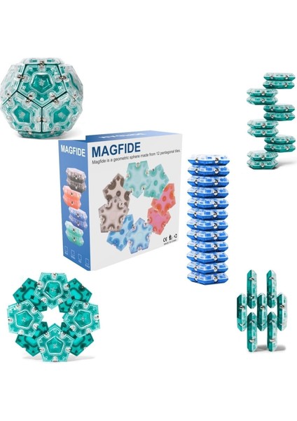 LRS Store Geometrik Manyetik Fidget Küre - 12 Parça Set Mıknatıslı Eğlenceli 3D Stres Oyuncağı Decompression