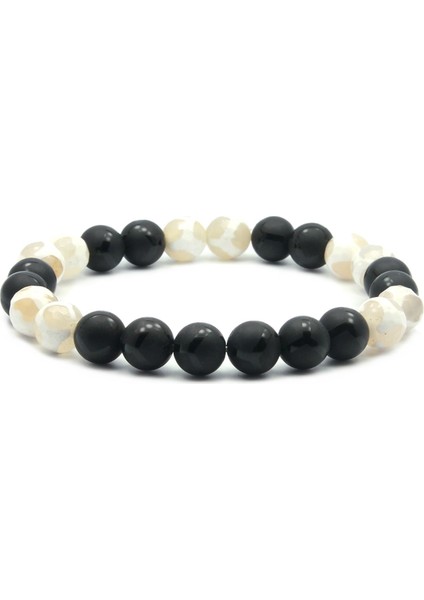 Sertifikalı Sedef - Obsidian Doğal Taş Bileklik 8 mm