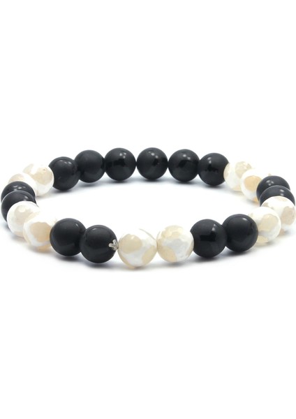 Sertifikalı Sedef - Obsidian Doğal Taş Bileklik 8 mm