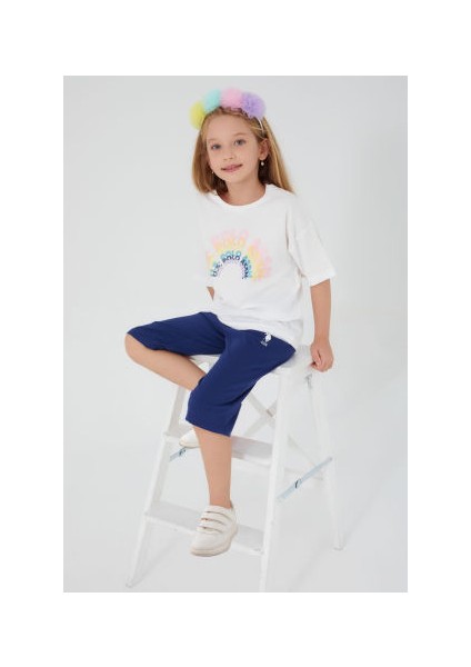 Beyaz Kız Çocuk Kapri Takım