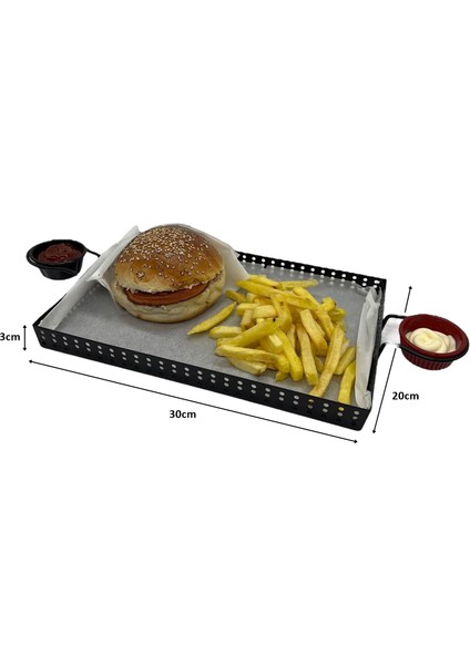 Metal Cafe, Restaurant, Ev, Ofis Sunum Tepsisi, Cafe ve Restaurant Burger Sunum Tepsisi Sofra, Masa Ekipman Model-1 Siyah