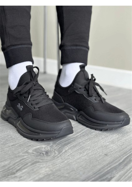 Erkek Spor, Jel Taban, Nefes Alabilen Anorak Gövde, Siyah Sneaker, Spor Ayakkabı