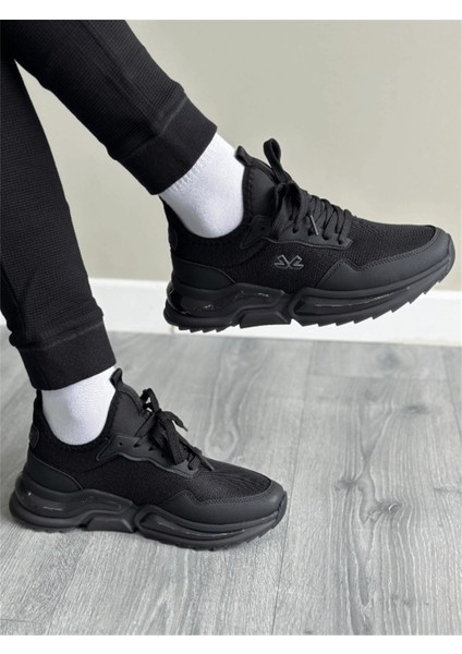 Erkek Spor, Jel Taban, Nefes Alabilen Anorak Gövde, Siyah Sneaker, Spor Ayakkabı