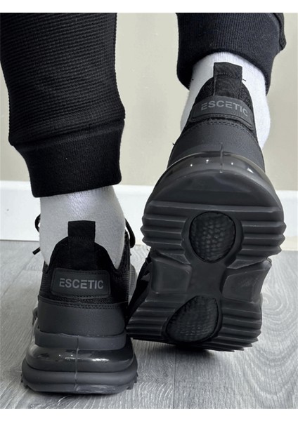 Erkek Spor, Jel Taban, Nefes Alabilen Anorak Gövde, Siyah Sneaker, Spor Ayakkabı