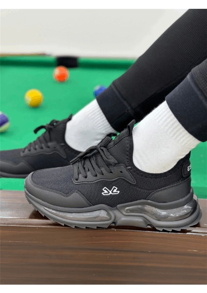 Erkek Spor, Jel Taban, Nefes Alabilen Anorak Gövde, Siyah Beyaz Sneaker, Spor Ayakkabı