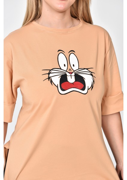 Zeren Moda Kadın Bugs Bunny Baskılı  Oversize T-Shirt