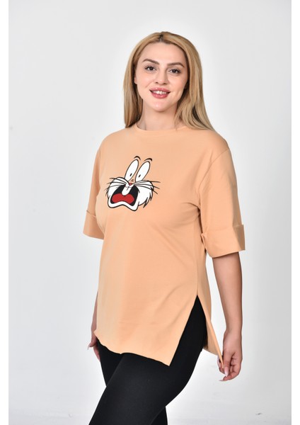 Zeren Moda Kadın Bugs Bunny Baskılı  Oversize T-Shirt