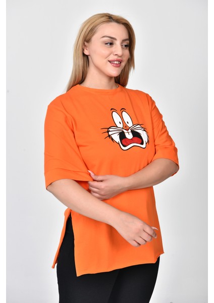 Zeren Moda Kadın Bugs Bunny Baskılı  Oversize T-Shirt