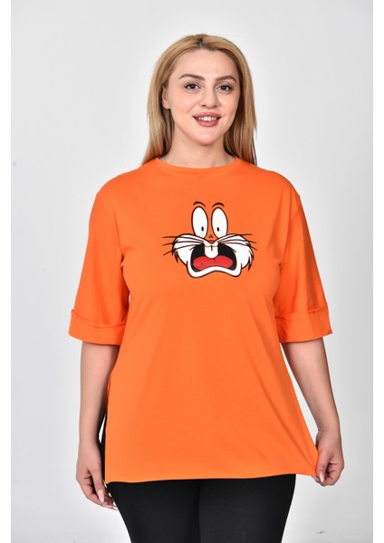 Zeren Moda Kadın Bugs Bunny Baskılı  Oversize T-Shirt