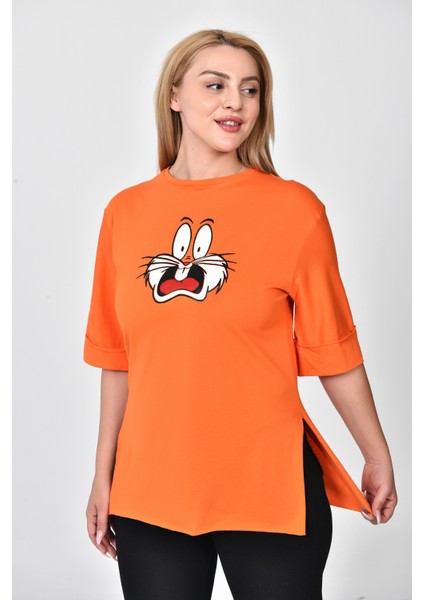 Zeren Moda Kadın Bugs Bunny Baskılı  Oversize T-Shirt