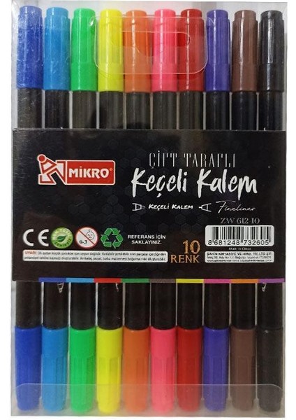 Keçeli Kalem Çift Taraflı 10 Lu Set ZW-612